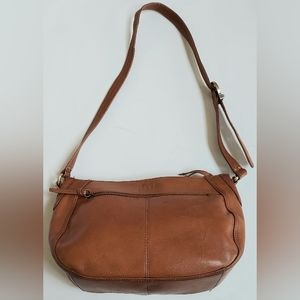 Stone Mountain Brown Leather Shoulder Bag W/Multi Pockets & Adj Shoulder Strap